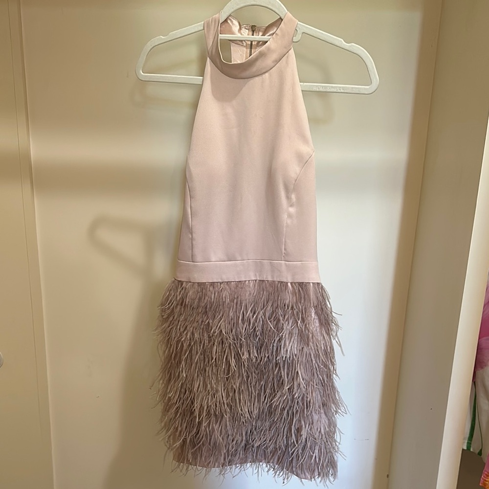Cream Sheath Cocktail Dress with Halter Neckline